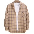thumbnail image 1 of Plaid Shirt Men Long Sleeve Shirt Button Turn Down Collar Loose Fit Casual Shirt Jacket Spring Khaki XL, 1 of 6