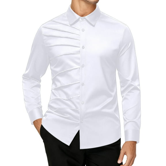 Plaid Shirt Men Solid Business Stand Collar Long Sleeve Formal Shirts White M