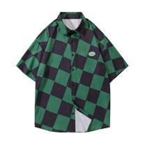 Plaid Shirt Men's Short Sleeve Blouse Lapel Collar Tshirts Casual Loose Button Down Top Outfits Summer Comfy Blouse Clothing Men Tops