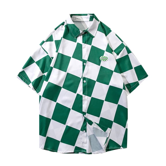 Plaid Shirt Men's Short Sleeve Blouse Lapel Collar Tshirts Casual Loose Button Down Top Outfits Summer Comfy Blouse Clothing Men Tops