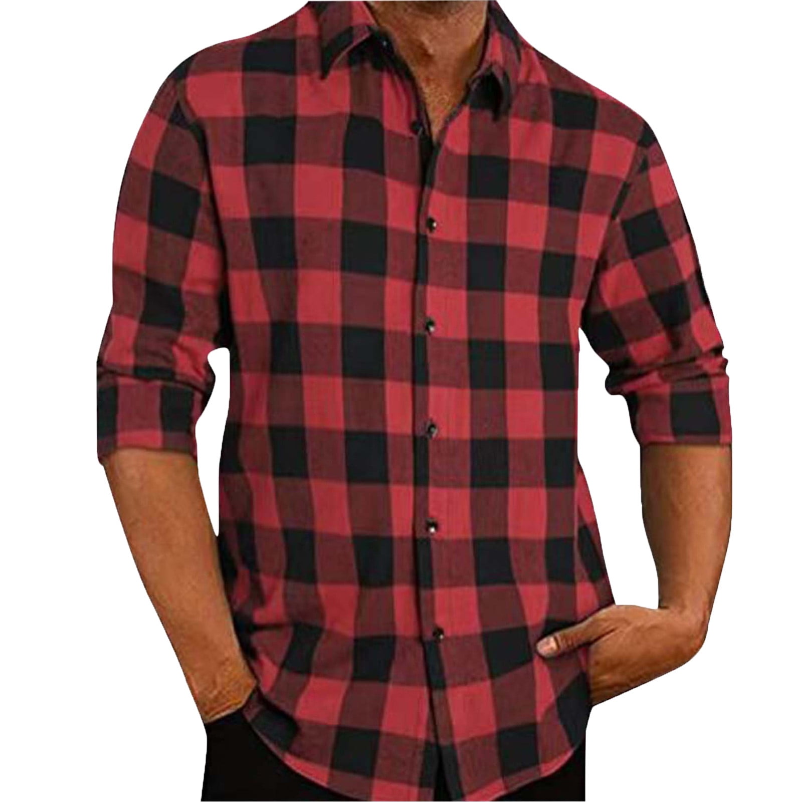 Plaid Shirt for Men Long Sleeve Casual Button-Down Regular Fit