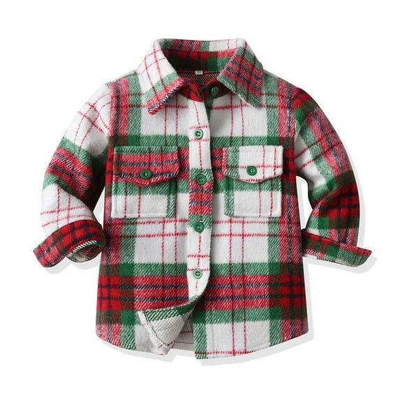 Plaid Shirts Boys Girls Button Up Long Sleeve Cotton Flannel Shacket Jacket Kids Winter Fall Casual Clothes 12M-9Y (12 Months, Red 02)