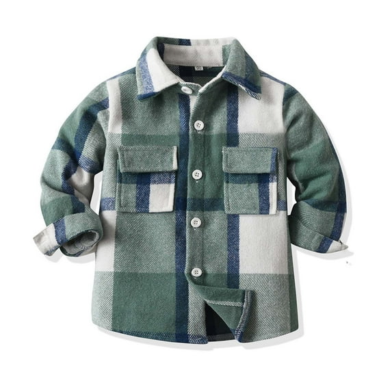 Plaid Shirts Boys Girls Button Up Long Sleeve Cotton Flannel Shacket Jacket Kids Winter Fall Casual Clothes 12M-9Y (5 Years, Green 02)