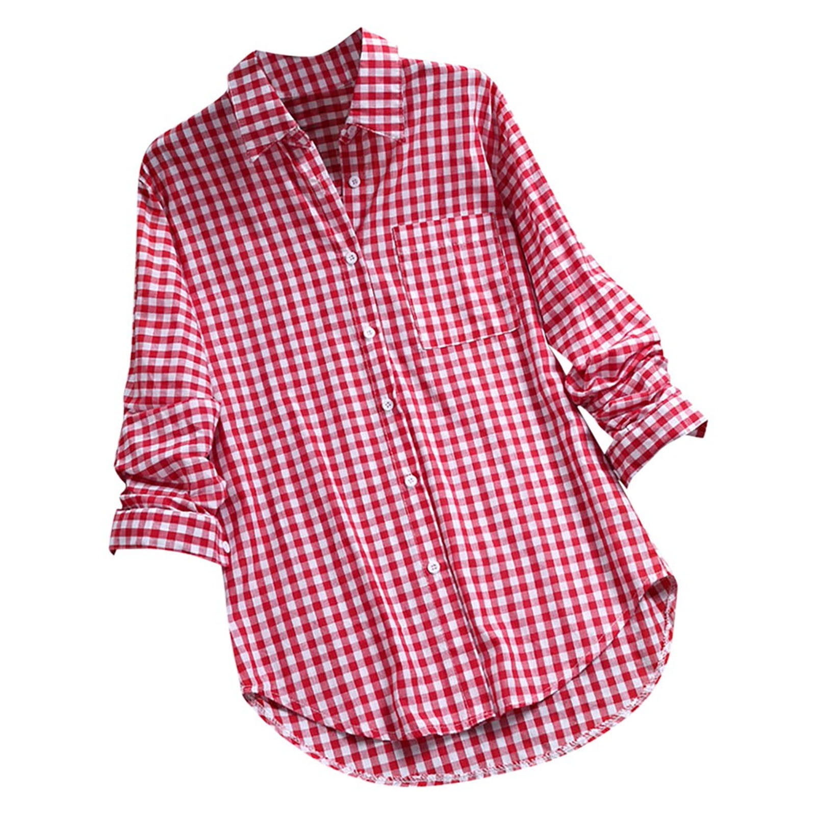 Women S Basic Loose Checkered Long Sleeve Shirt