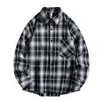thumbnail image 1 of Plaid Shirts Men Fall Casual Trendy Plus Size Long Sleeve Button Down Lapel Shirt Coat Outdoor Activity Loose Comfortable Jackets for Men Black XXL, 1 of 3