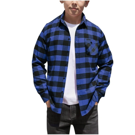 Plaid Shirts for Kids Long Sleeve Fashion Classic Casual Button Down Shirt Jackets with Pocket 4-15Years Fall Winter Teenage Boys' Clothing
