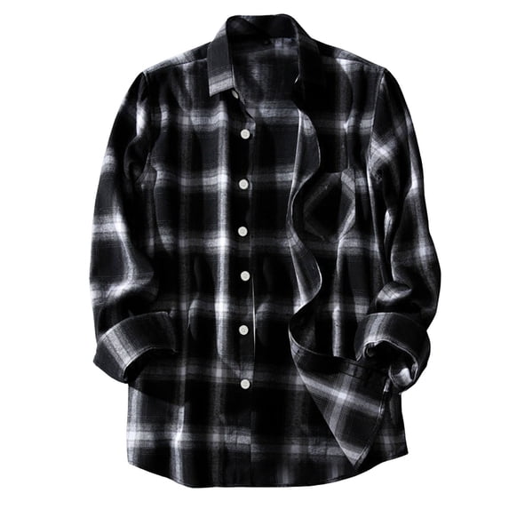 Plaid Shirts for Men Long Sleeve, Casual Tops Button Down Shirt, Black