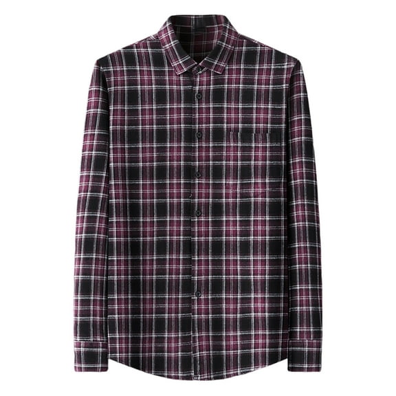 Plaid Shirts for Men Long Sleeve V Neck Lapel Button Down Casual Tops Lightweight Comfortable Blouse with Flat Pocket (43, Hot Pink)