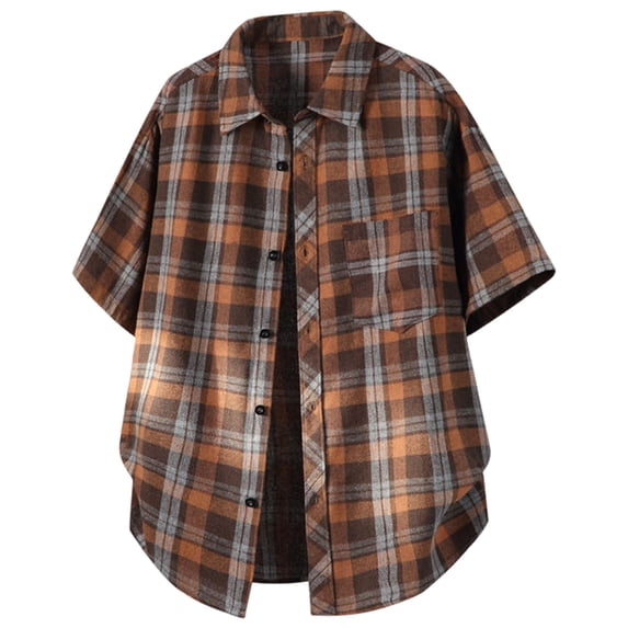 Plaid Shirts for Men Short Sleeve, Button Down Shirt Casual Tops, Coffee