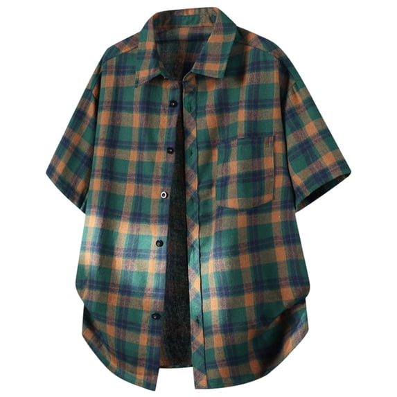 Plaid Shirts for Men Short Sleeve, Button Down Shirt Casual Tops, Green