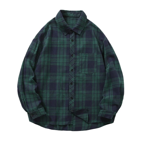 Plaid Shirts for Men Vintage Long Sleeve Shirt Casual Loose Fit Button Shirt for Spring Fall Army Green XL