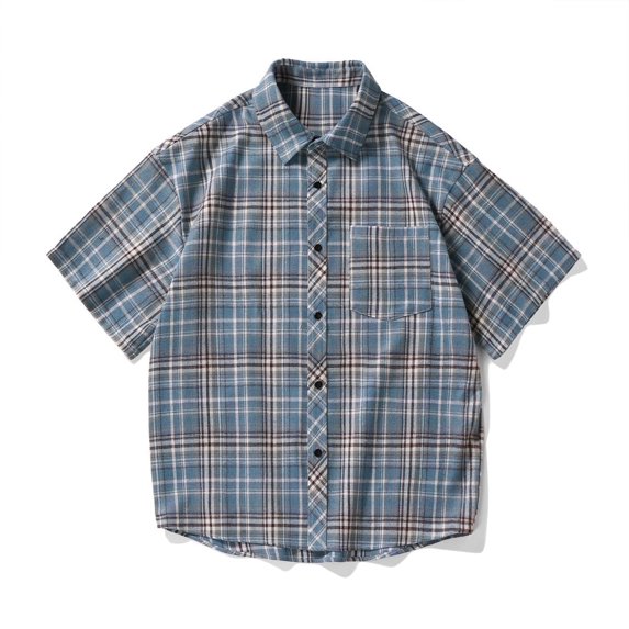 Plaid Shirts for Men with Pocket Big & Tall M-5X Plus Size Short Sleeve T-Shirts Button-Down Collared Casual Lightweight Tees Tops