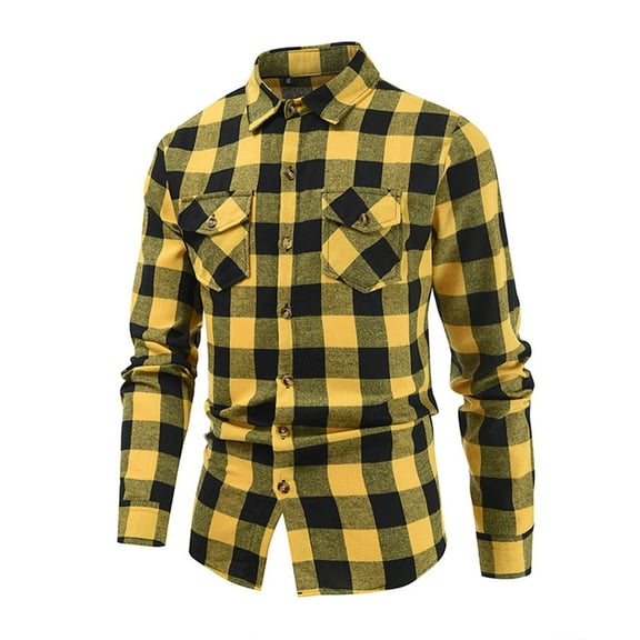 Plaid Shirts for Men with Pockets Button-Down Collared Long Sleeve T Shirt Casual Slim Comfort Basic Lapel Office Work Tops Tshirts