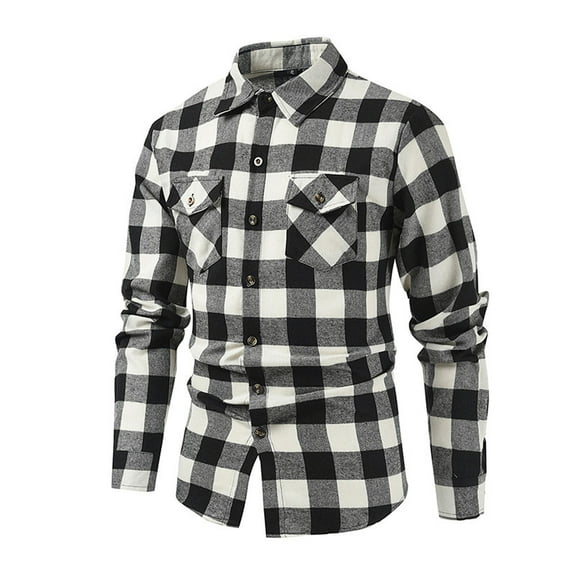 Plaid Shirts for Men with Pockets Button-Down Collared Long Sleeve T Shirt Casual Slim Comfort Basic Lapel Office Work Tops Tshirts