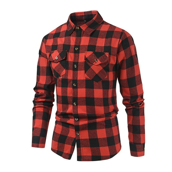 Plaid Shirts for Men with Pockets Button-Down Collared Long Sleeve T Shirt Casual Slim Comfort Basic Lapel Office Work Tops Tshirts