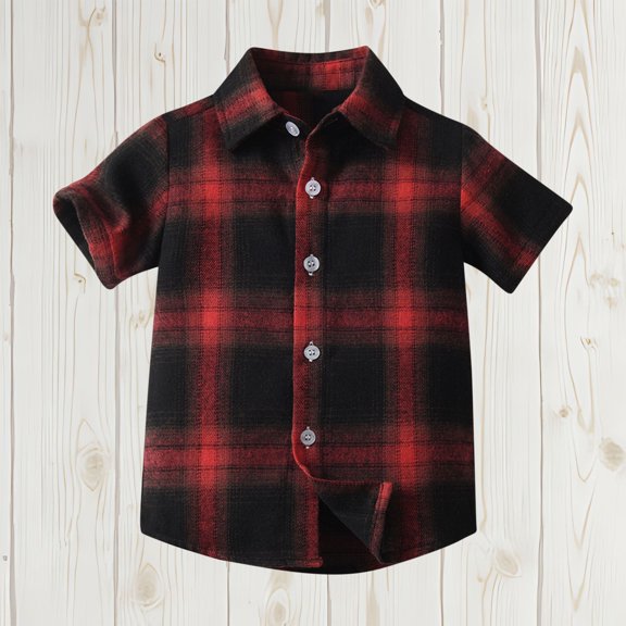 Plaid Shirts for Toddlers Boys 1-8 Years Short Sleeve Button-Down Tshirts Shirt Kids Casual Collared Comfort Going-Out Tees Tops Summer
