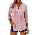 thumbnail image 1 of Plaid Shirts for Women 3/4 Length Sleeve Tops Gingham Button V Neck Blouses Business Casual Outfits Loose Fit, 1 of 6