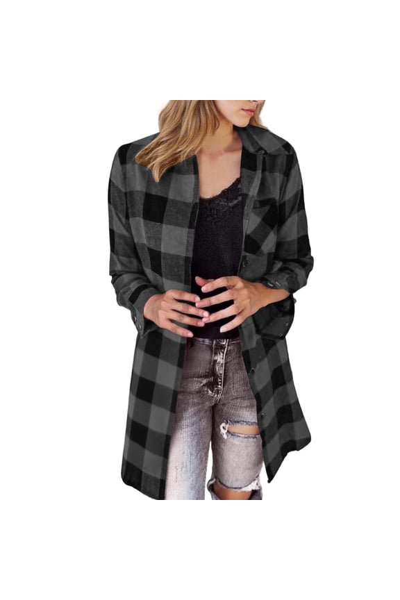 Plaid Shirts for Women Button Down Classic Red Plaid Jacket Long Sleeve Oversized Spring Fall Casual Loose Fit Women Shirts