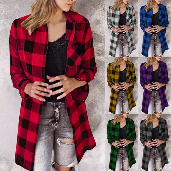 Plaid Shirts for Women Button Down Classic Red Plaid Jacket Long Sleeve Oversized Spring Fall Casual Loose Fit Women's Shirts