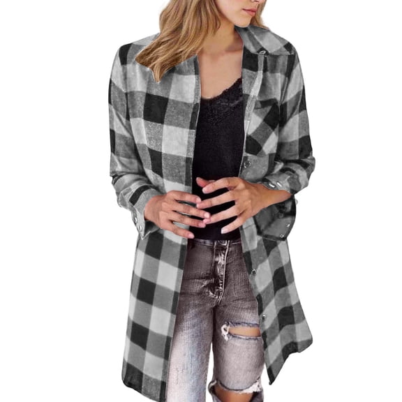 Plaid Shirts for Women Button Down Classic Red Plaid Jacket Long Sleeve Oversized Spring Fall Casual Loose Fit Women's Shirts