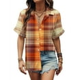 thumbnail image 1 of Plaid Shirts for Women Button Down Shirt Lapel Neck Casual Loose Womens Summer Tops, 1 of 5