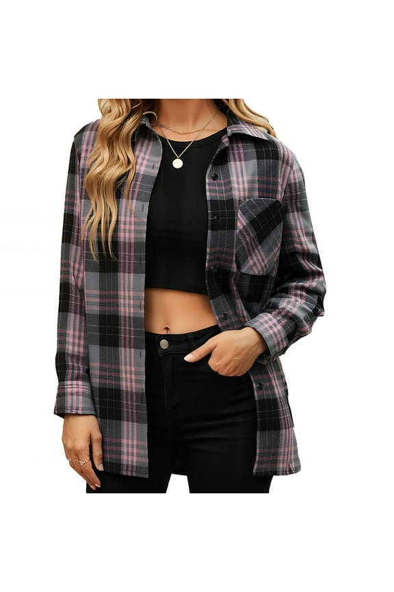Plaid Shirts for Women Casual Flannel Long Sleeve Button Down Shirt
