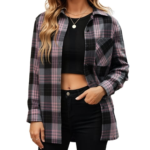 Plaid Shirts for Women Casual Flannel Long Sleeve Button Down Shirt