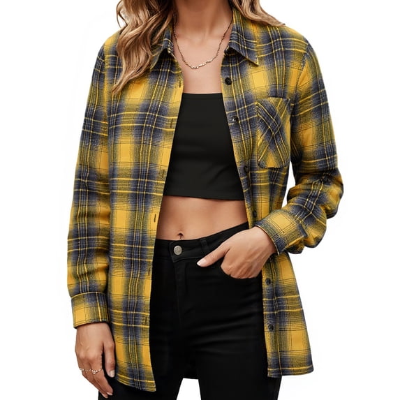 Plaid Shirts for Women Casual Flannel Long Sleeve Button Down Shirt