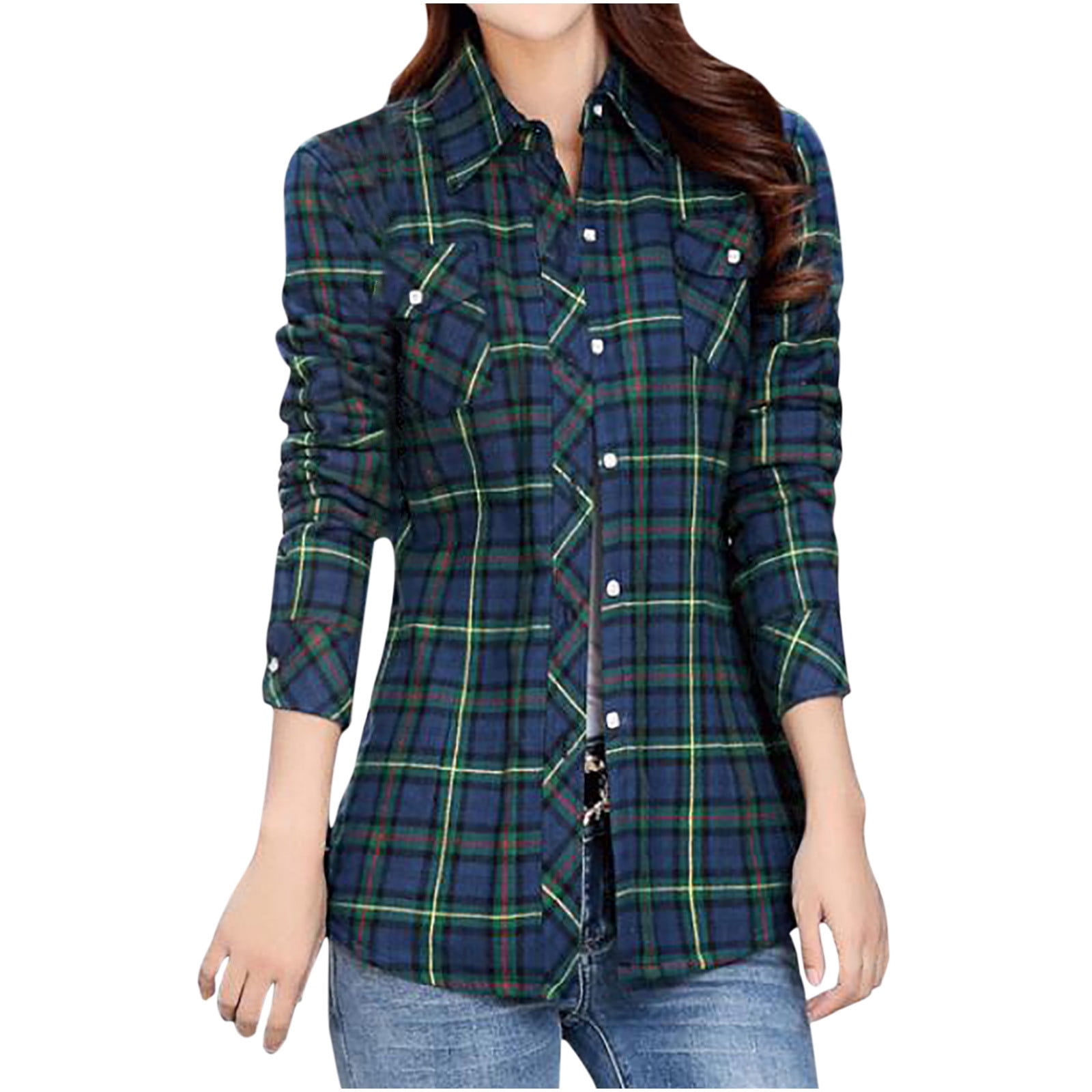 Dropship Plus Size Zip Up Plaid Pattern Long Sleeve Longline Shirt; Women's  Plus Lapel Collar Casual Longline Blouse to Sell Online at a Lower Price