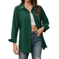 thumbnail image 1 of Plaid Shirts for Women Lightweight Long Sleeve Lapel Checked Loose Business Casual Blouses Gingham Button Down Shirts for Fall Z2-Green XL, 1 of 4