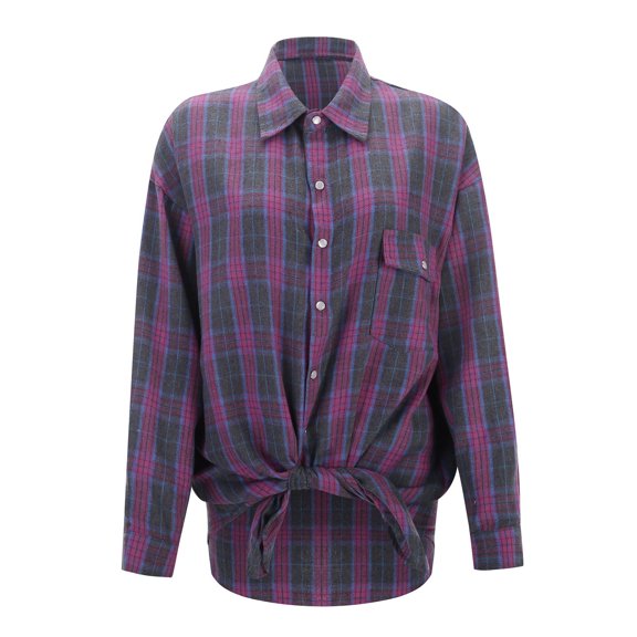 Plaid Shirts for Women Long Sleeve Button Down Collar Tops with Pocket Spring Fall Casual Loose Fit Women's Shirts