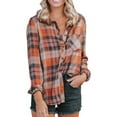 thumbnail image 1 of Plaid Shirts for Women Long Sleeve Button Down Collared Blouses Lightweight Cardigan Casual Fall Tops, Orange S, 1 of 5
