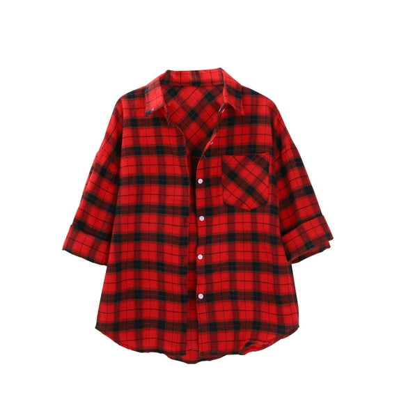 Plaid Shirts for Women, Yigetop Spring and Autumn Style Women's Plaid Shirt Jacket Shirt inner Wear Top. Womens Gingham Top Red L