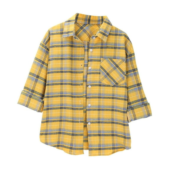 Plaid Shirts for Women, Yigetop Spring and Autumn Style Women's Plaid Shirt Jacket Shirt inner Wear Top. Womens Gingham Top Yellow S