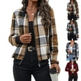thumbnail image 1 of Plaid Shirts for Women Zip Up Shackets Jackets Casual Long Sleeve Flannel Jacket Fall Outfits for Women 2025 Wine XS, 1 of 6