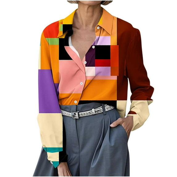 Plaid Shirts for Women Button Down Print Elegant Lapel Casual Long Sleeve Shirt