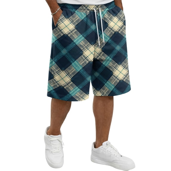 Plaid Shorts for Men Casual Classic Fit new Drawstring Elastic Waist Short Lightweight Straight Leg Loose Y2k Lounge Shorts with Pockets Dark Blue XL