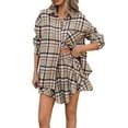 thumbnail image 1 of Plaid Shorts Set for Women 2 Piece Long Sleeve Button Up Flannel Shirt and Elastic Waist Flowy Short Lounge Outfits (XL, Khaki), 1 of 7