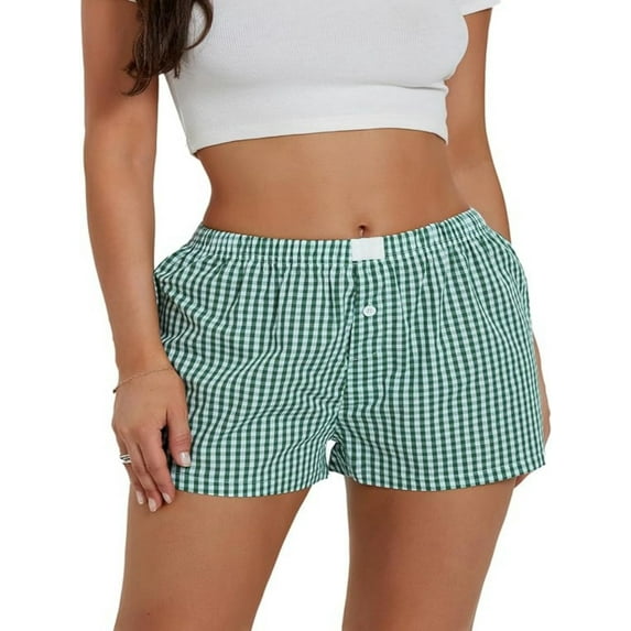 Plaid Shorts for Women Casual Elastic Waist Aesthetic Lounge Bottom Baggy Pajama Shorts Boxers Sleepwear