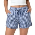 thumbnail image 1 of Plaid Shorts for Women Drawstring Elastic Waist with Pockets Lightweight Summer Beach Lounge Shorts, 1 of 8