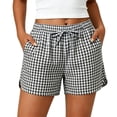thumbnail image 1 of Plaid Shorts for Women Drawstring Elastic Waist with Pockets Lightweight Summer Beach Lounge Shorts, 1 of 8