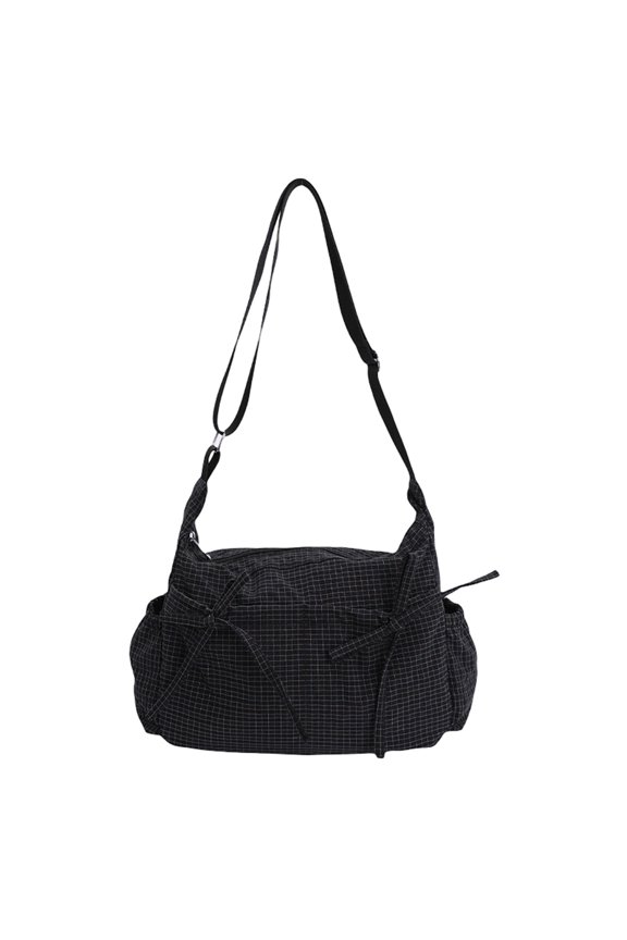 Plaid Shoulder Bags For Women Bow Crossbody Bag Soft Messenger Purse Zipper Handbag Adjustable Shoulder Straps