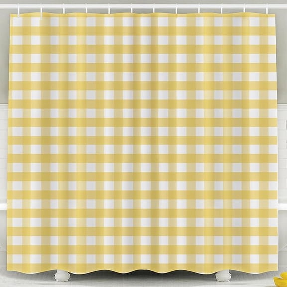 Plaid Shower Curtain Gingham Pattern In Pastel Lemon Yellow And White Great For Fabric Restaurants Fabric Shower Curtain For Bathroom Decorative Bath Curtains 60"W x 72"L