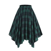 Plaid Skirt for Women Goth Vintage High Waisted Flowy Asymmetrical Skater Skirt Y2k Clothing Green, S