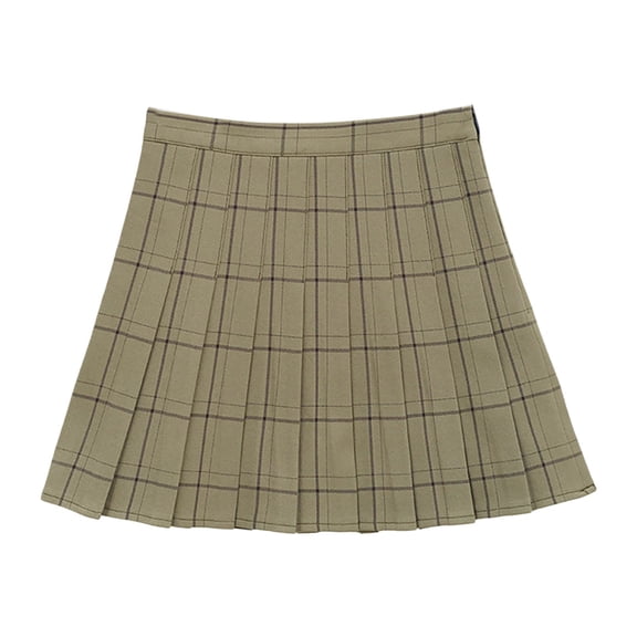 Plaid Skirt for Women Spring Fall Casual Pleated Skirt A Line Mini Tartan Skirt Party Dance Relaxed Fit Green M