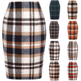 thumbnail image 1 of Plaid Skirts for Women Fall Winter Knee Length Pencil Skirt with Slit, 1 of 3