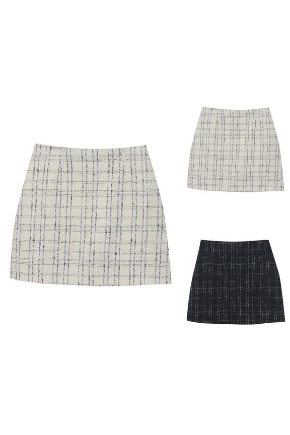 Plaid Skirts for Women High Waisted Bodycon Mini Skirt Fall Winter Tweed Skirts