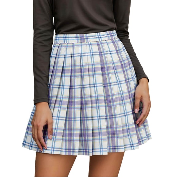 Plaid Skirts for Women Relaxed Fit High Waist A Line Pleated Mini Skirt Stretchy Soft Tartan Skirt Casual Spring Fall Light Purple XXXXXL