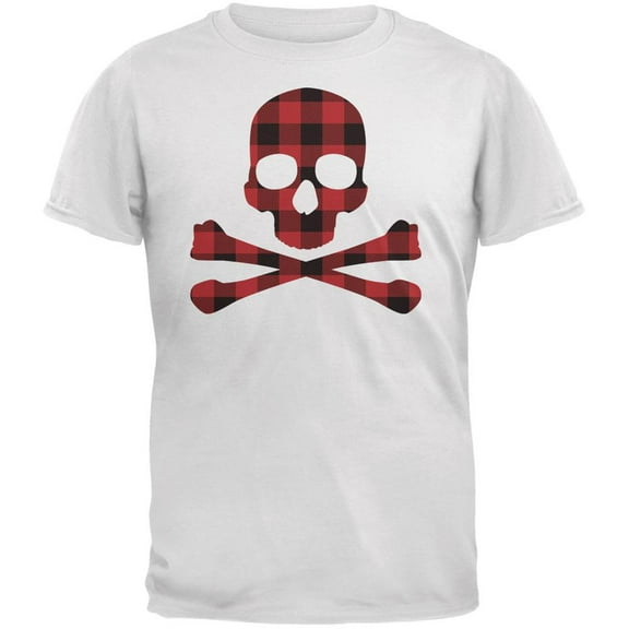 Plaid Skull & Crossbones White Adult T-Shirt - Small