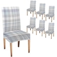 thumbnail image 1 of Plaid Slip Covers for Dining Chairs Set of 6 Seamless Plaid Check Pattern in Blue Grey Pale Beige and White Stretch Dining Chair Cover Washable Spandex Kitchen Parsons Chair Slipcovers, 1 of 5